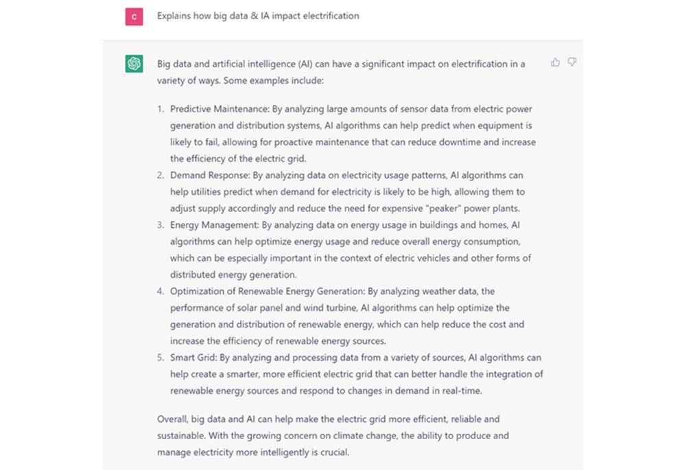 Explain how big data and AI impact electrification - ChatGPT