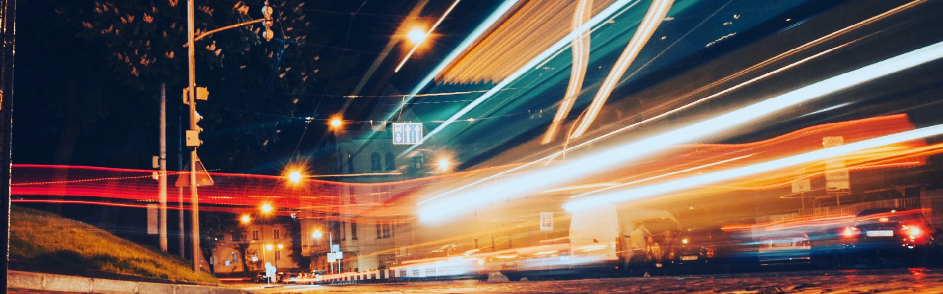 Colored lights in a city at night